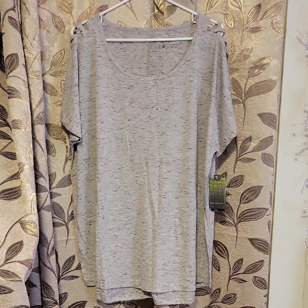 Tek Gear Heathered Gray Cut-Out Sleeve Tee
